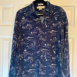 H+M LOGG Navy Shirt Men Small with Northern Fishing design